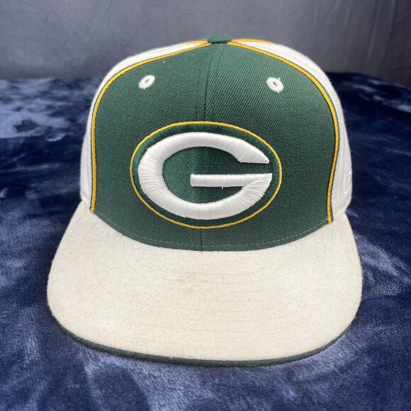 Vintage Reebok Green Bay Packers Hat Fitted 7-3/8 NFL Wool Blend White Big Logo - Picture 2 of 14